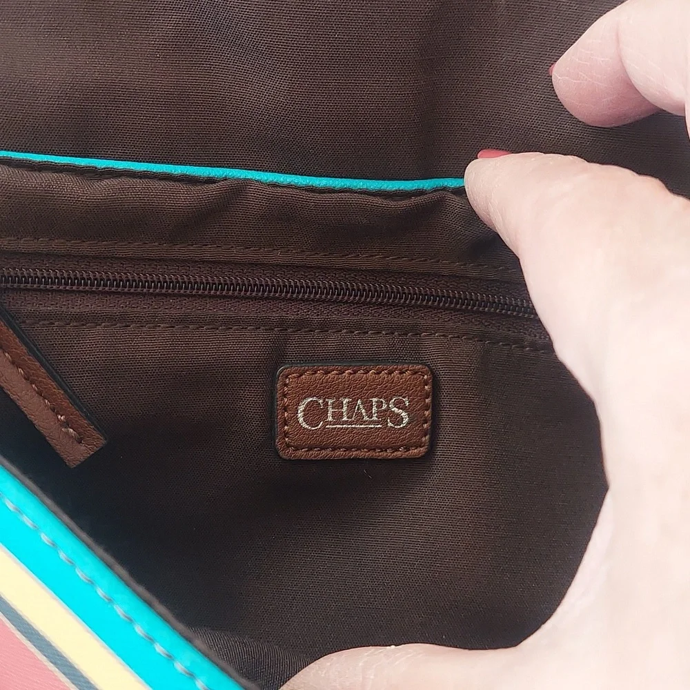 Chaps Crossbody Purse or Wristlet Bright Colored Striped, Distressed - Picture 3 of 10